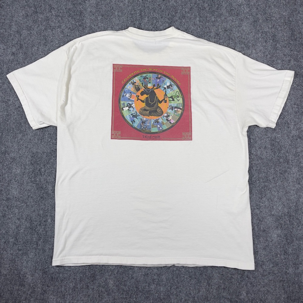 Vintage 3 Blind Moose Wine T-Shirt Mens XL Cream Year of the Moose Graphic